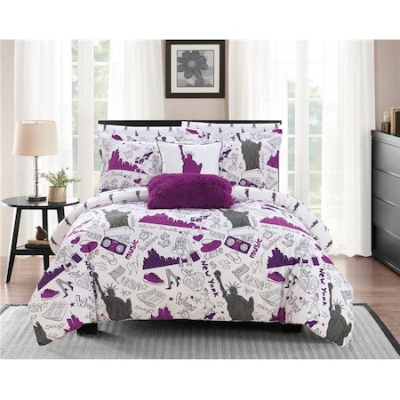 Chic Home BCS19974-US 9 Piece Battery Reversible Comforter Set - Purple; Grey & White; Queen Size